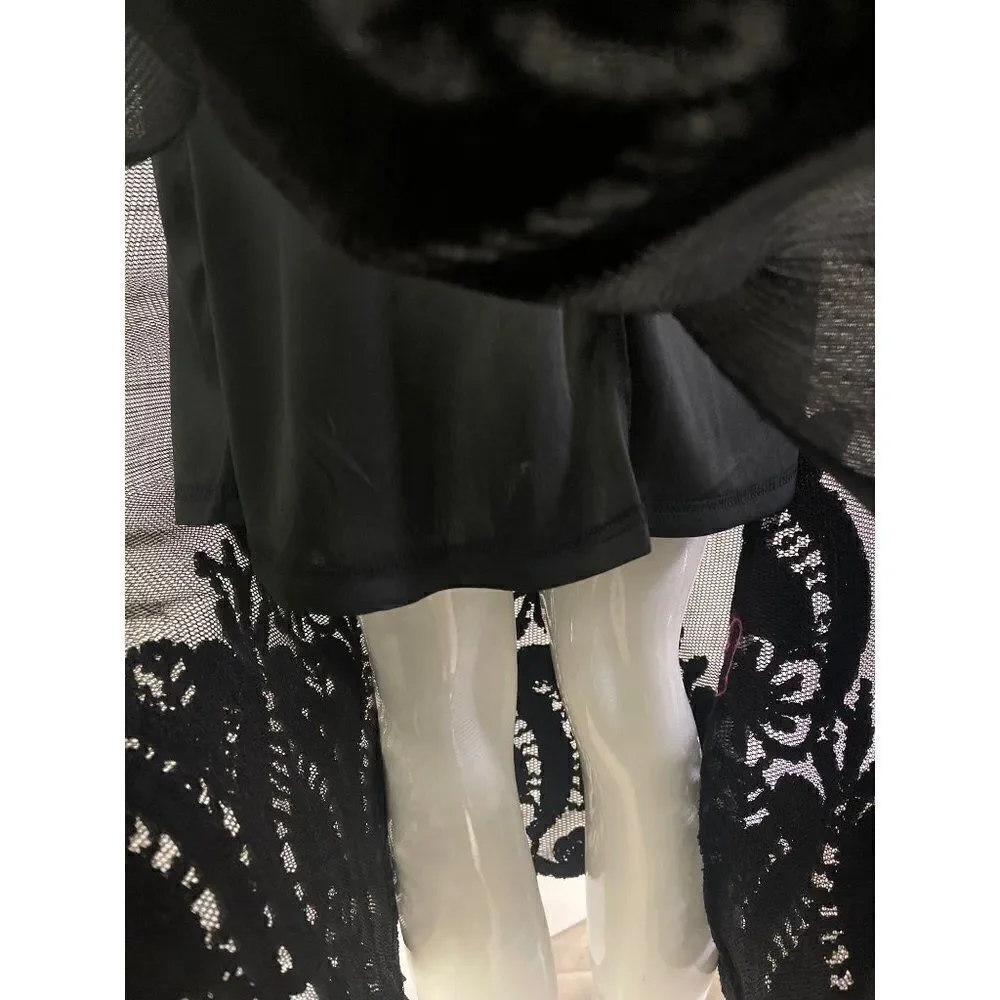 Banjul Black Embroidered Scalloped Hem Midi Skirt Size L
